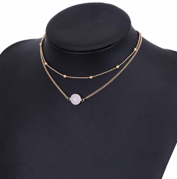 2fold necklace-gold-rose gemstone